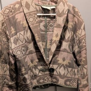 Geometric Patterned Women's Blazer Flashback Vintage Cropped Jacket